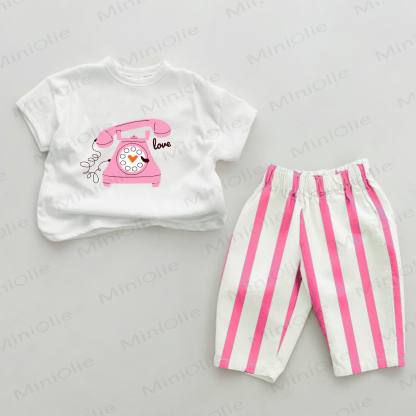 LOVE Baby Landline Print Rosa Vertikal Streifen 2-teiliges Set - Weiß & Rosa - 2-3J - image 1