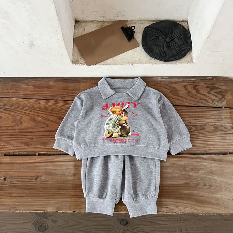 Kleinkind Baby Sweatshirt mit Tier und Hose mit Bündchen, 2-teiliges Set - Grau - 4-5J - image 4