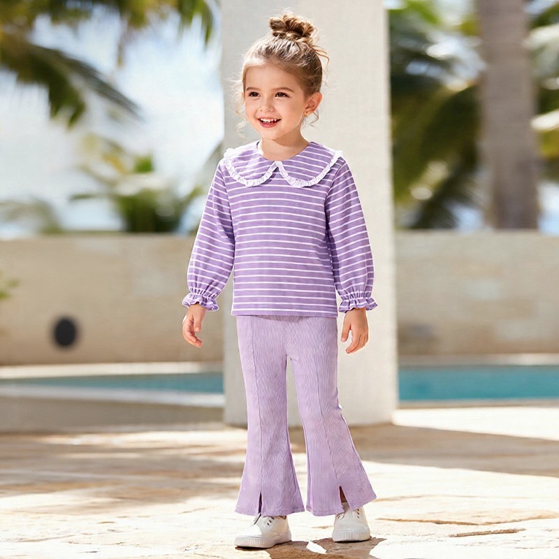 2-teiliges Set für Kleinkind : Lila gestreiftes Spitze und Hose - image 1