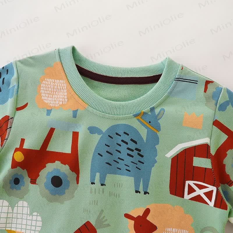Kind Boy Cartoon Abstrakte Bauernhoftiere Sweatshirt - image 3