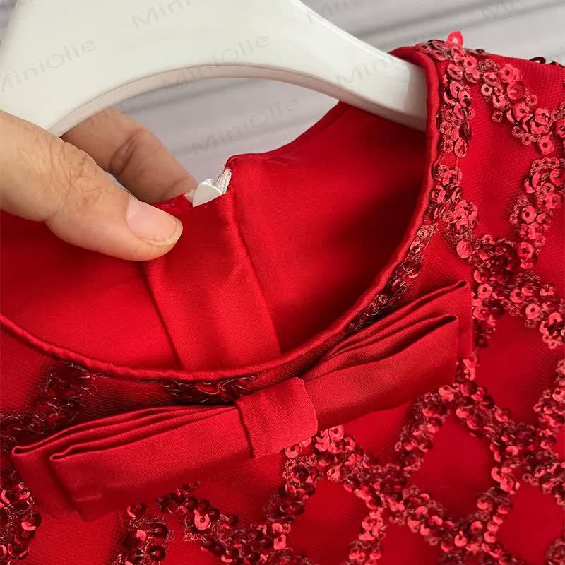 Ärmelloses Kleid mit Schleife und Pailletten für Baby und Kleinkind - image 5