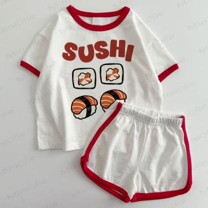 SUSHI Baby T-Shirt und Shorts 2-teiliges Set - Weiß & Rot - 3-5J - image 1