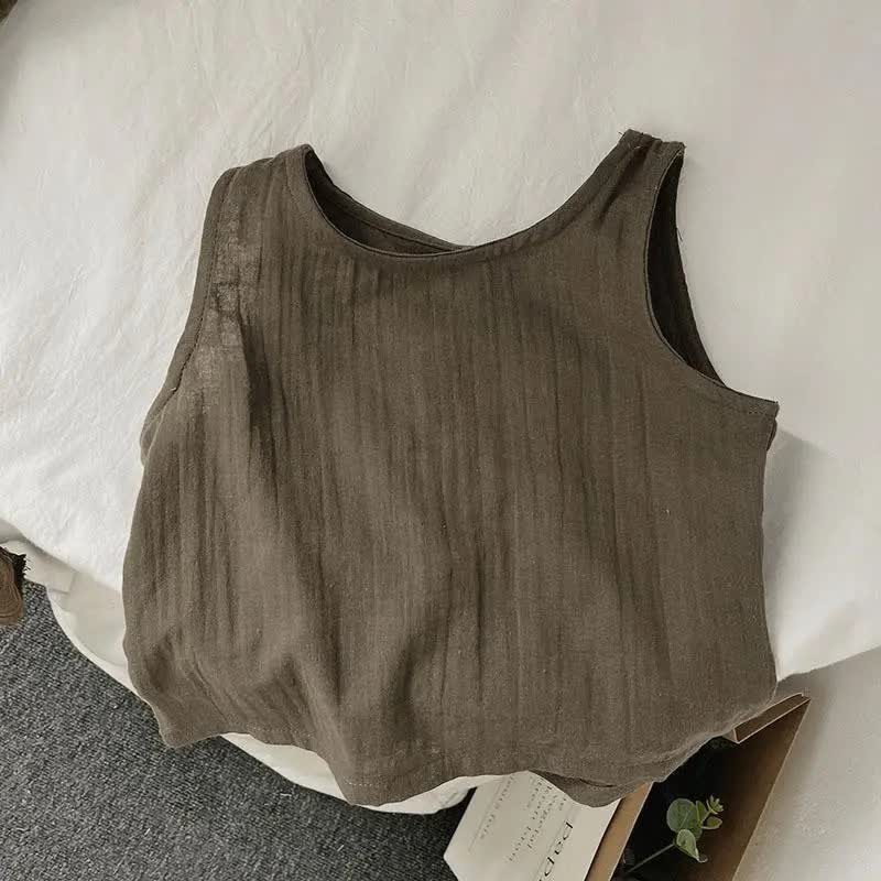 Einfarbig Leinen Tanktop für Kleinkind - Braun - 8Y - image 4