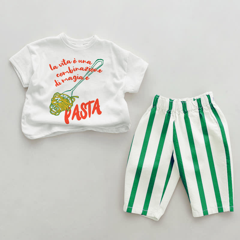 2-teiliges Set PASTA , grün, vertikal Streifen - Weiß & Grün - 2-3J - image 1
