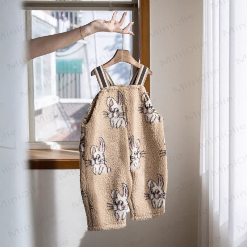 Baby Beige Hase/ Dunkelblau Plaid Vlies Overalls - Beige - 2-3J - image 5