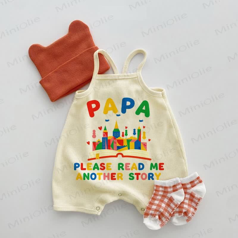 PAPA , LIES ME BITTE NOCH EINE GESCHICHTE VOR! Baby Waffel Strampler mit Hosenträgern - Beige - 18-24M - image 1