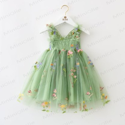 Kleid aus Netzstoff für Baby und Kleinkind , Schmetterling und Blume - Grün - 8Y - image 10
