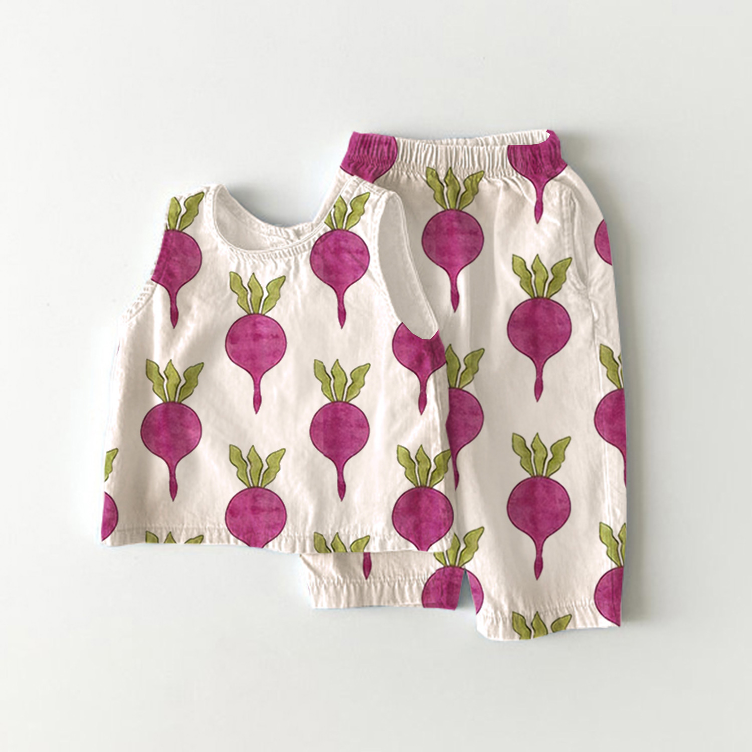 Ärmelloses 2-teiliges Set mit Rote-Bete-Print für Baby und Kleinkind - Weiß - 3-4J - image 1