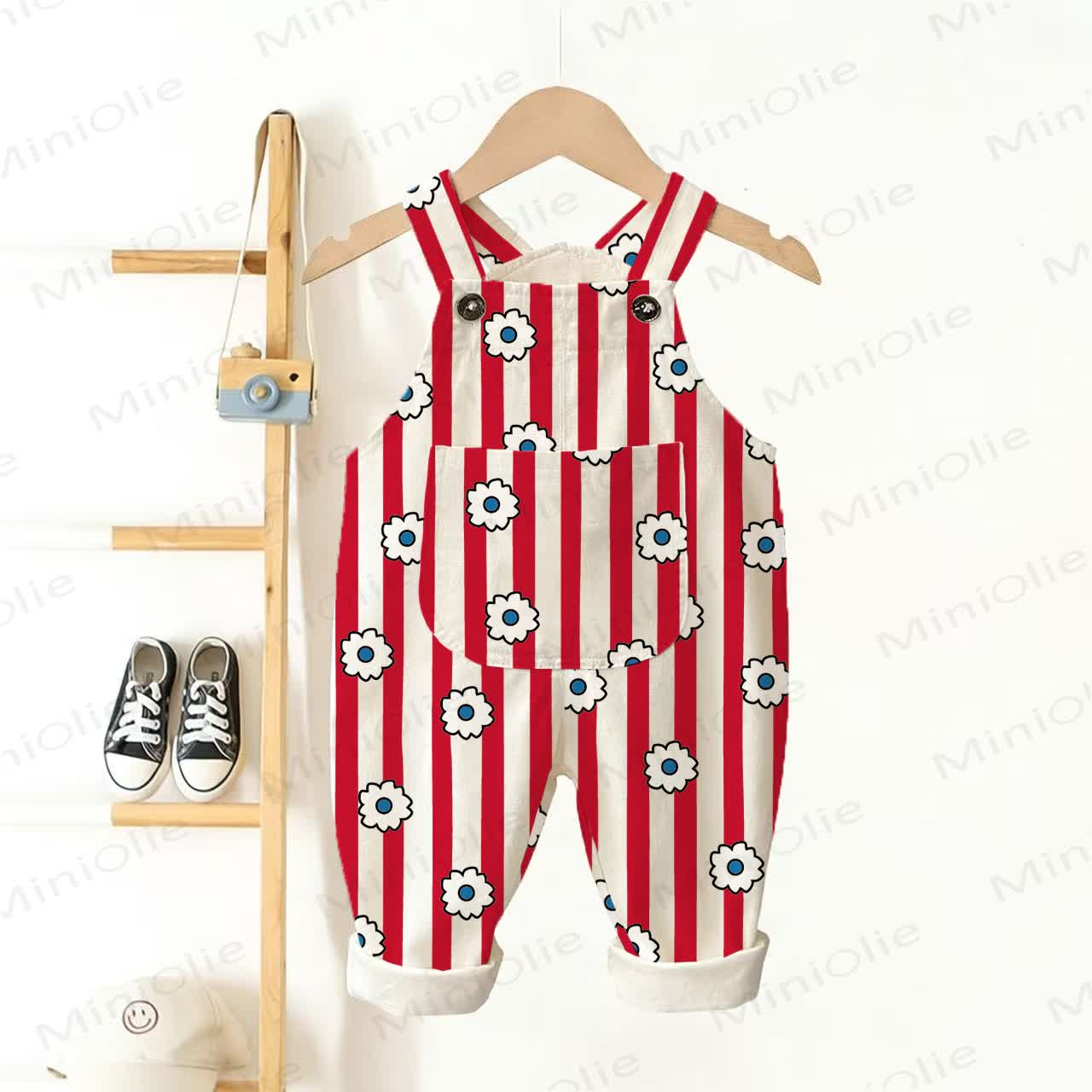 Baby und Kleinkind Overalls mit Blume und Streifen - Weiß - 3-5J - image 1