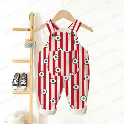 Baby und Kleinkind Overalls mit Blume und Streifen - Weiß - 3-5J - image 1