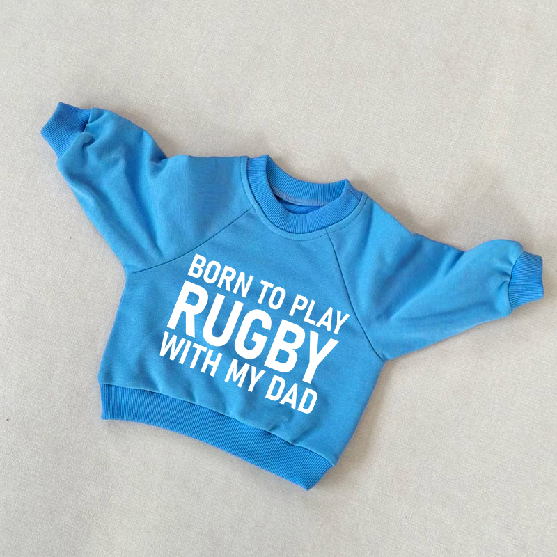 „Zum BORN TO PLAY RUGBY WITH MY DAD“ – Baby Kleinkind Sweatshirt , Blau - Blau - 3-5J - image 1