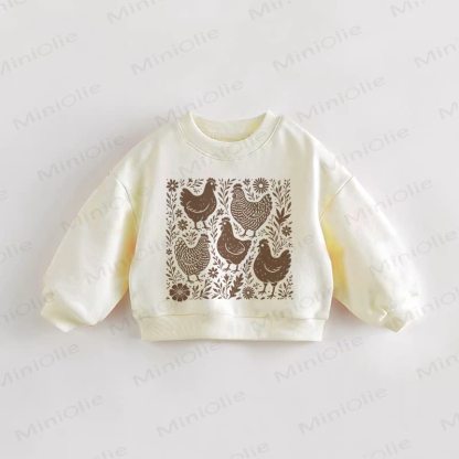 Baby Kleinkind Sweatshirt mit Hühner- und Blumenmotiv, weiß - Weiß - 3-5J - image 1