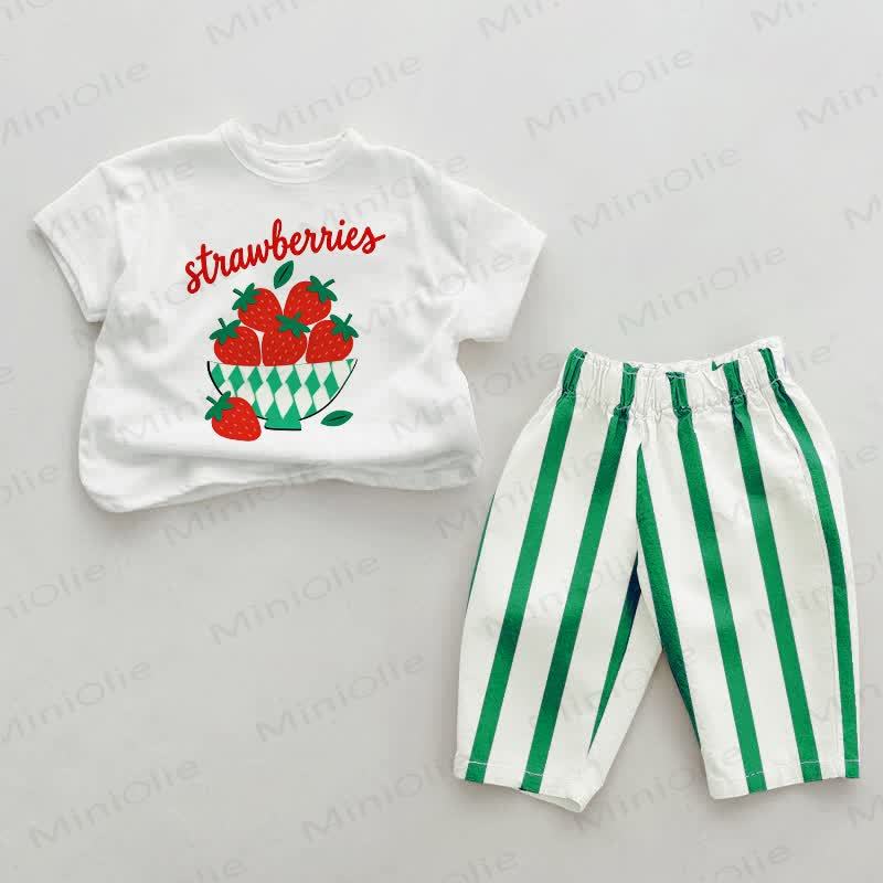 STRAWBERRIES Baby Vertikal Streifen 2-teiliges Set - Weiß & Grün - 2-3J - image 1