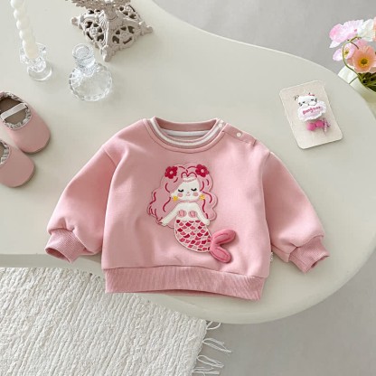 Baby Mädchen Meerjungfrauen- Blume Gesteppt - Sweatshirt in Rosa / Gestreifte Gamaschen - Rosa Sweatshirt - 5-7J - image 2