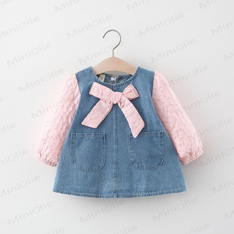 Süß Denim mit großer Schleife für Babys - Rosa - 3-4J - image 2