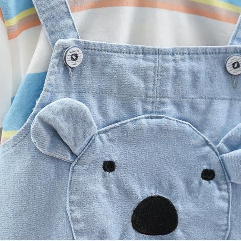 2-teiliges Set aus Streifen T-Stück und Overalls mit Bär für Baby und Kleinkind - image 8