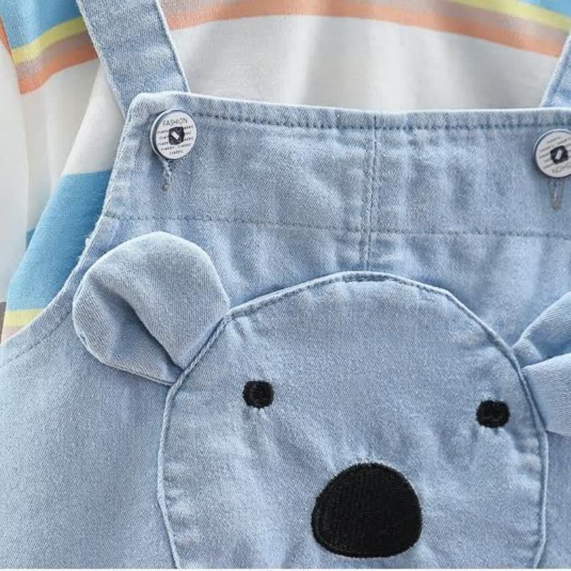 2-teiliges Set aus Streifen T-Stück und Overalls mit Bär für Baby und Kleinkind - image 8