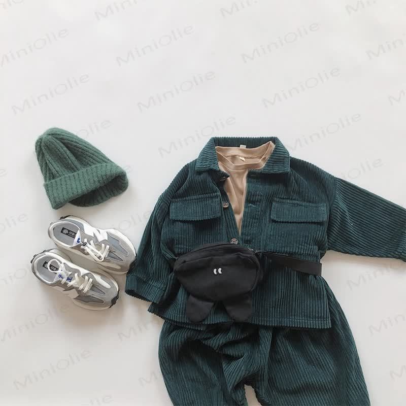 Baby Jacke aus einfarbigem Cord mit Knöpfen - Dunkelgrün - 2-3J - image 4