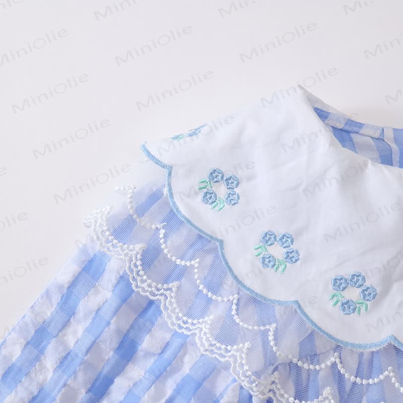 Blau Plaid Kleid mit Blume und Revers für Kleinkind - image 4