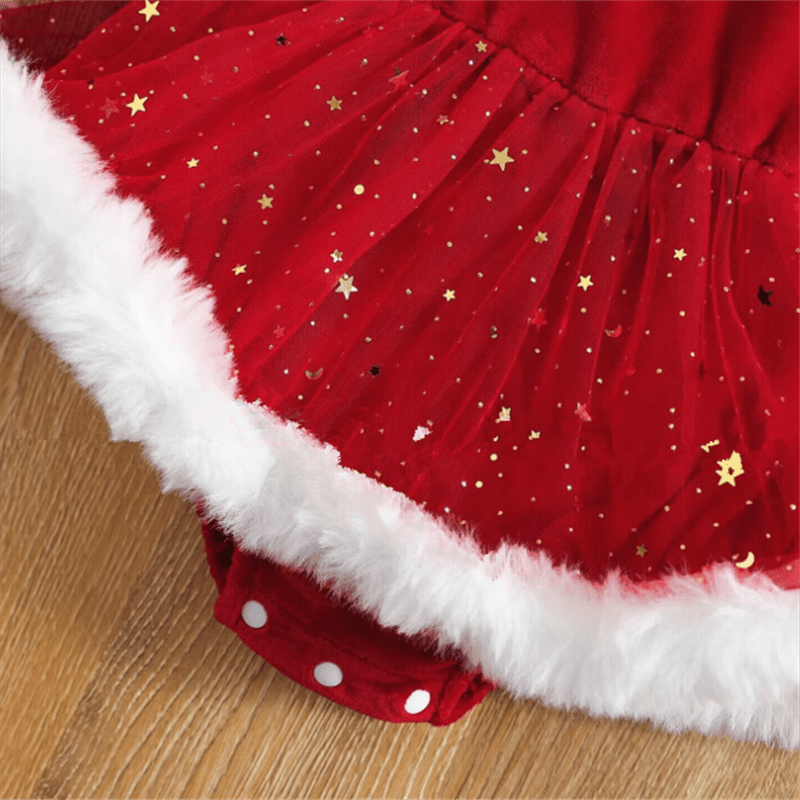 Roter Weihnachts-Body mit Rock und Stirnband für Babys