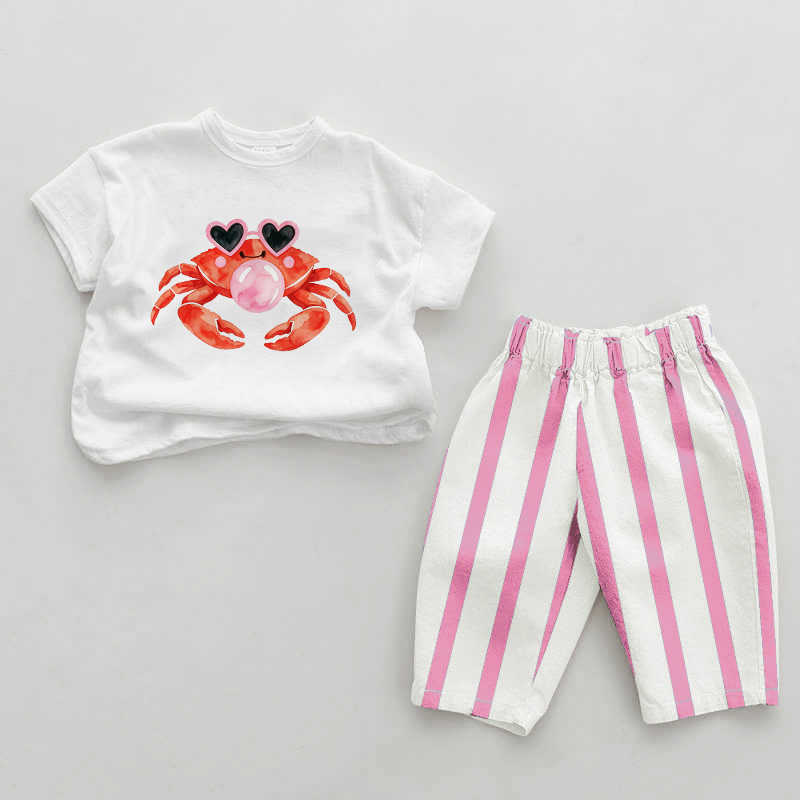 Baby Seifenblasen-Krabben- Set mit vertikalen Streifen , 2-teilig - Weiß & Rosa - 2-3J - image 1