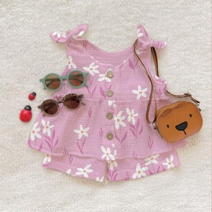 2-teiliges Set mit Hosenträgern mit Blume für Baby - Lila - 2-3J - image 1