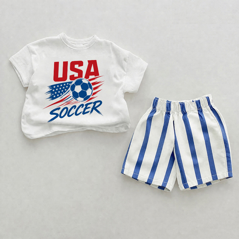USA SOCCER Baby , vertikal Streifen 2-teiliges Shorts Set - Weiß & Blau - 2-3J - image 1