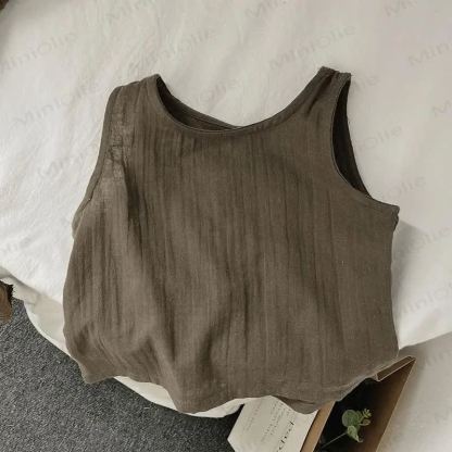 Einfarbig Leinen Tanktop für Kleinkind - Braun - 8Y - image 4
