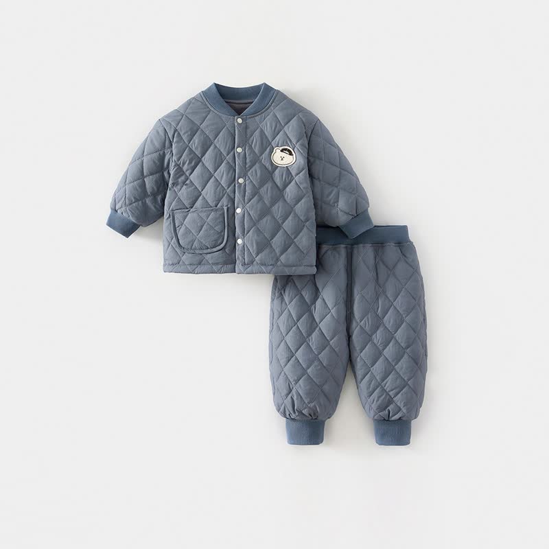 Kleinkind Set aus warmer, Gesteppt Jacke und Hose mit Bär - Blau - 4-5J - image 4