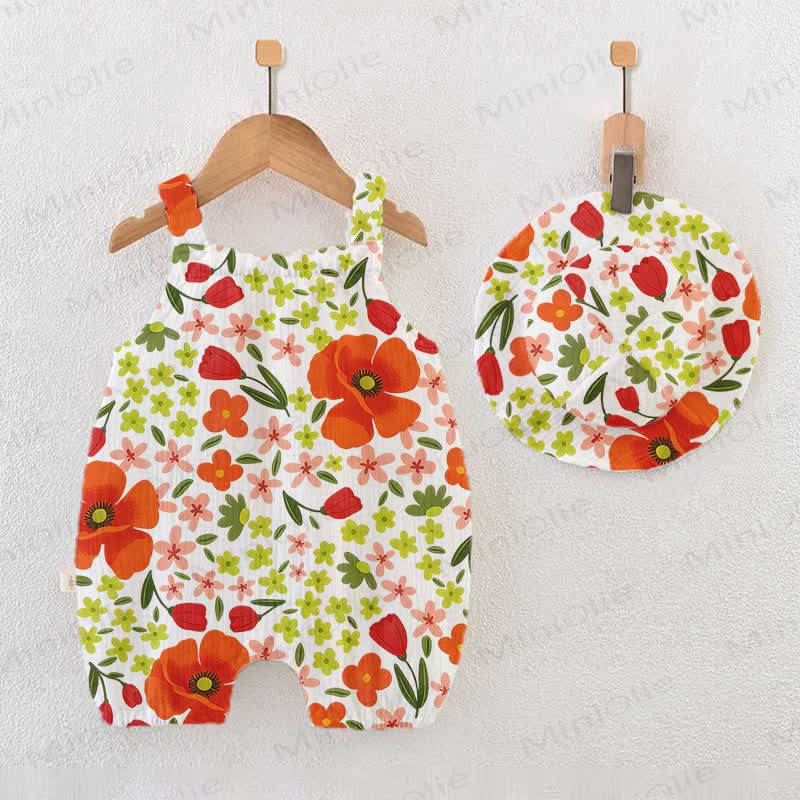 Blume Baby -Strampler mit Blumenmuster und Hut - Weiß - 18-24M - image 1