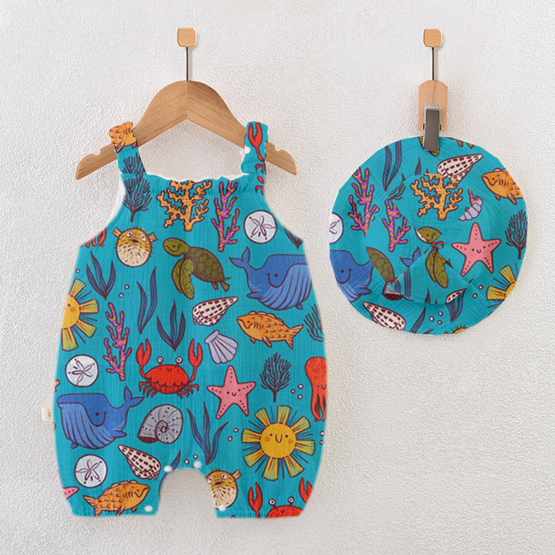Baby Strampler mit Meer -Print und passender Hut - Lake Blau - 18-24M - image 1