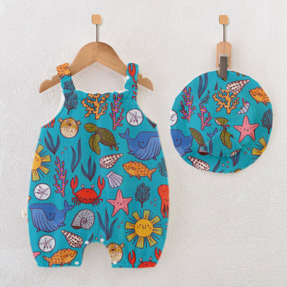 Baby Strampler mit Meer -Print und passender Hut - Lake Blau - 18-24M - image 1