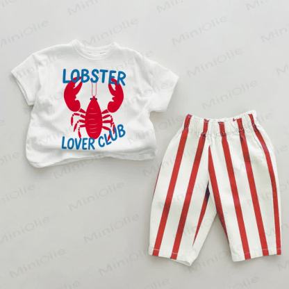 LOBSTER LOVER CLUB Baby , vertikal Streifen 2-teiliges Set - Weiß & Rot - 2-3J - image 1