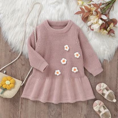 Baby Mädchen Einfarbig Blume Rosa Kleid - image 3