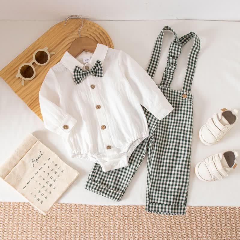 Baby Jungen Gentleman Plaid Bodysuit Overalls 2-teiliges Set - Grün - 12-18M - image 17