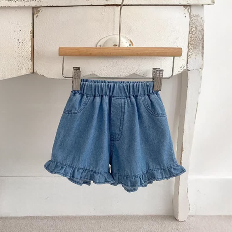 Baby Mädchen Shorts , Einfarbig, mit Rüschensaum - Blau - 2-3J - image 3