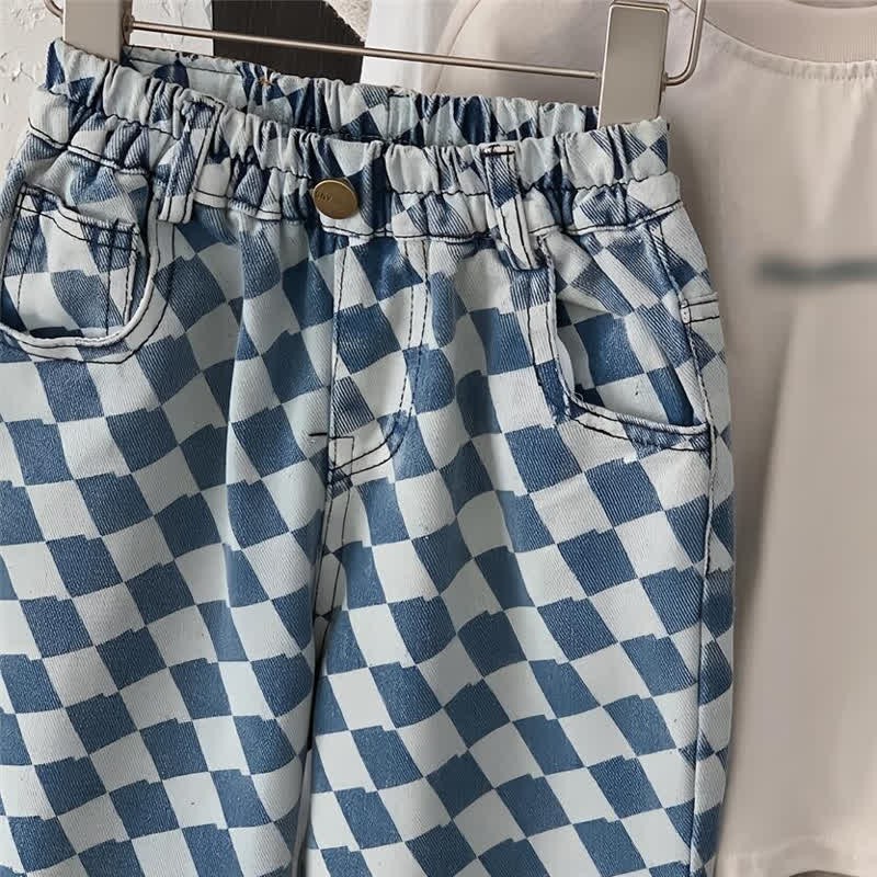 Blaue, lockere Jeanshose mit Rautenmuster für Kleinkinder