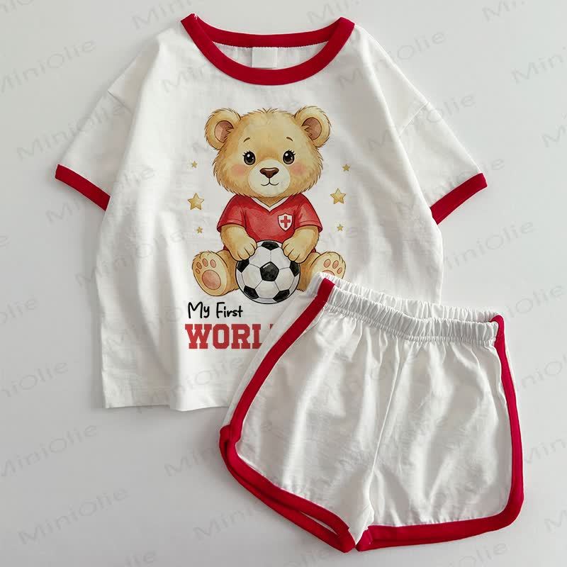 MY FIRST WORLD CUP Set: Baby Kleinkind -T-Shirt und Shorts , 2-teiliges - Weiß & Rot - 3-5J - image 1