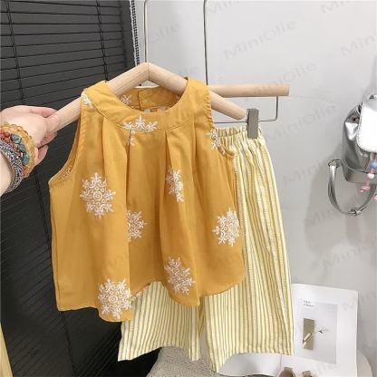 2-teiliges Set für Kleinkind: Gestickt Tanktop und Streifen Hose - image 5