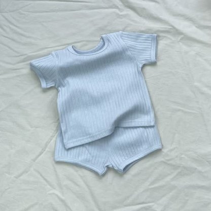 Baby Kleinkind Set aus Gerippt T-Stück und Shorts in Einfarbig , 2-teilig - Blau - 1.5-2J - image 5