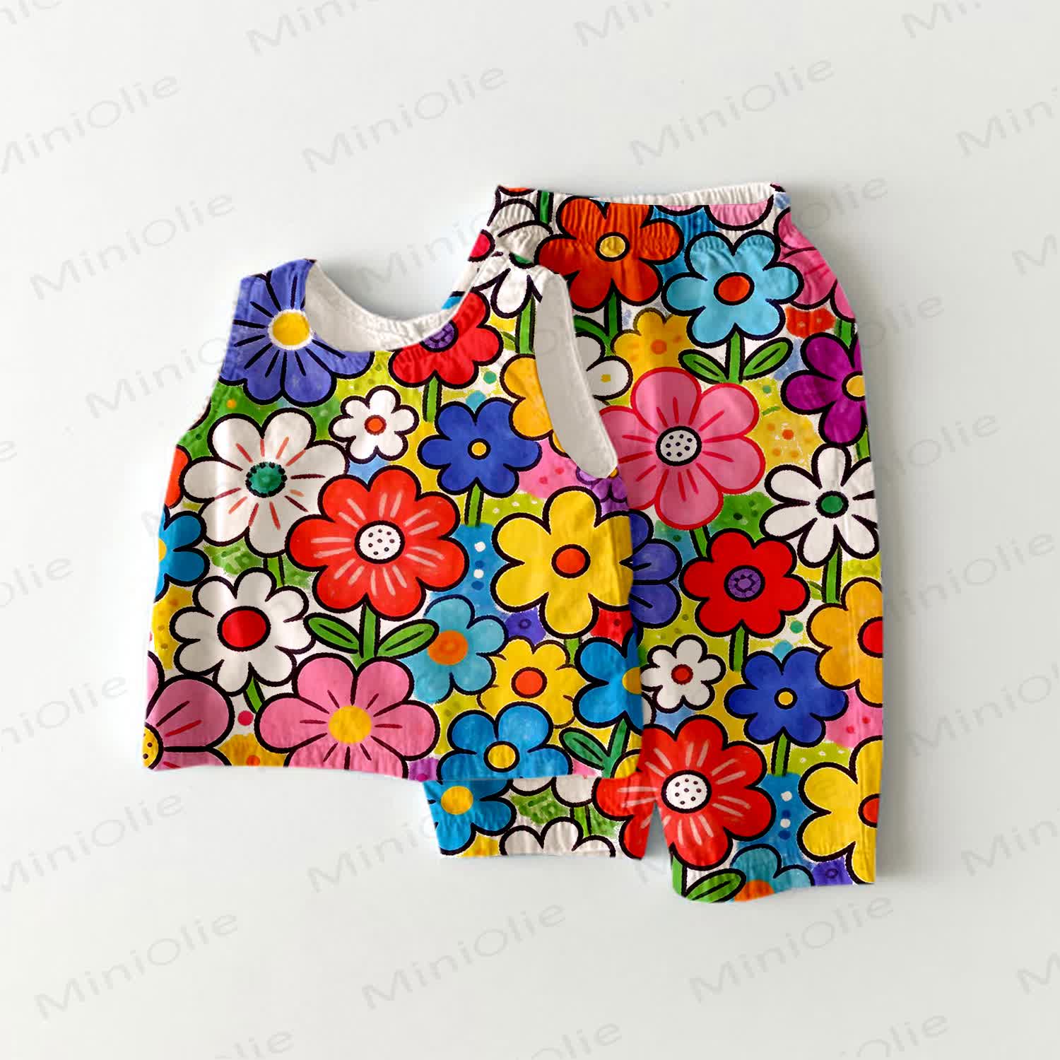 Zweiteiliges ärmelloses Baby Set mit Mehrfarbig Gänseblümchen - Rot - 3-4J - image 1