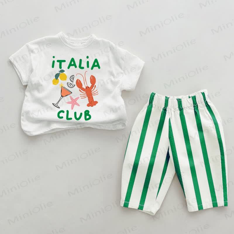 ITALIA CLUB Baby , vertikal Streifen 2-teiliges Set - Weiß & Grün - 2-3J - image 1