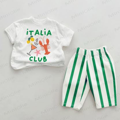 ITALIA CLUB Baby , vertikal Streifen 2-teiliges Set - Weiß & Grün - 2-3J - image 1