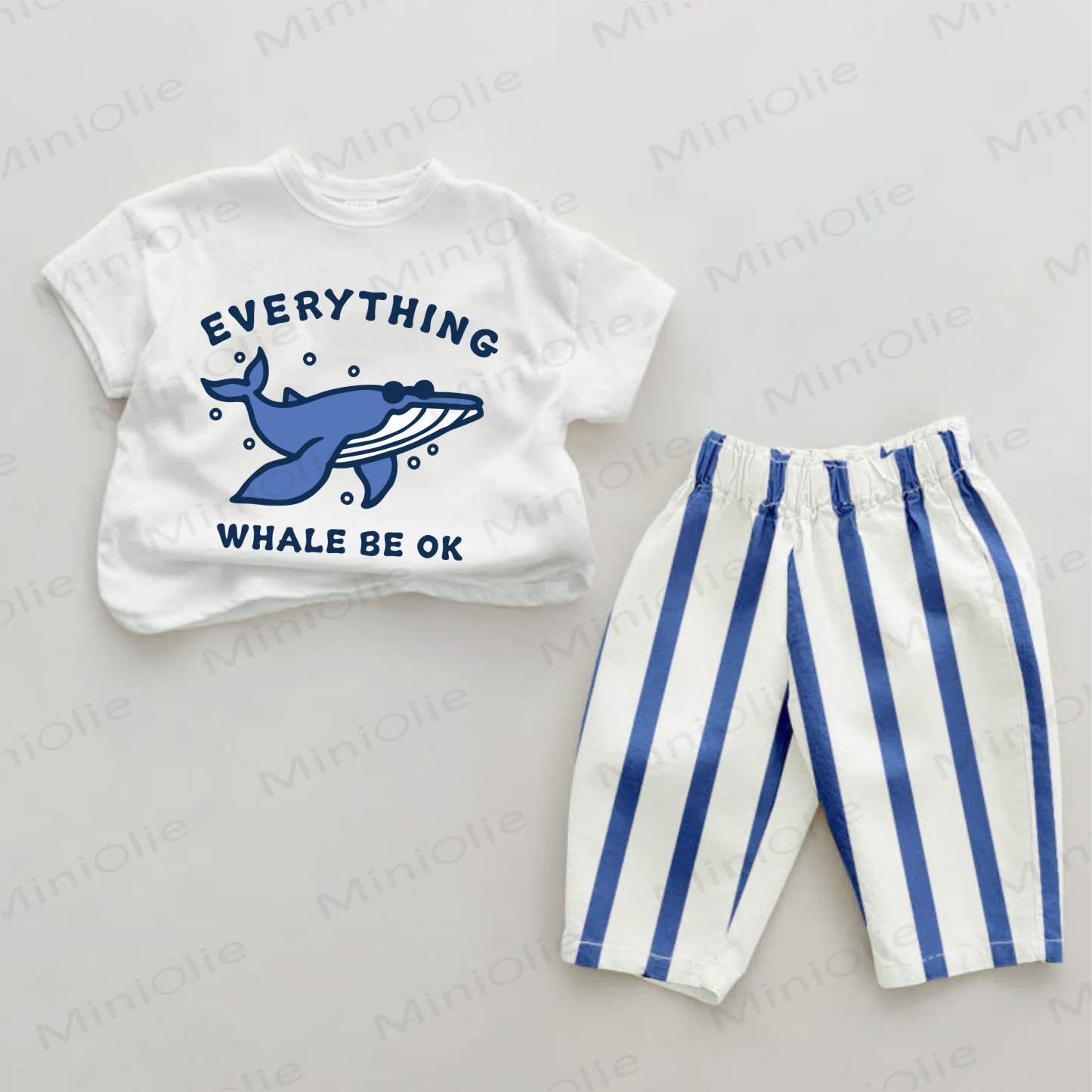 EVERYTHING WHALE BE OK Baby - Print Blau Vertikal Streifen 2-teiliges Set - Weiß & Blau - 2-3J - image 1