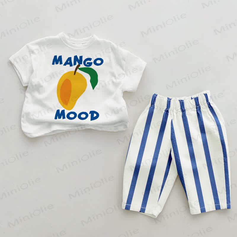 MANGO MOOD Baby , vertikal Streifen 2-teiliges Set - Weiß & Blau - 2-3J - image 1