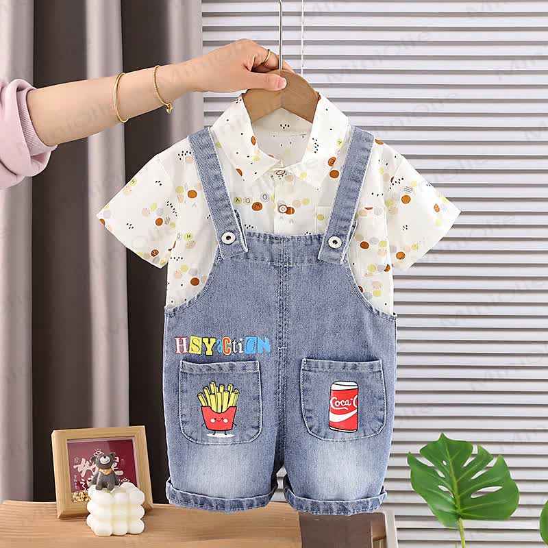 Overalls und T-Stück aus Denim , 2-teiliges Set mit Cartoon-Motiv - image 5