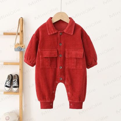 Baby Einfarbig Cord Cargo Strampler - Rot - 2-3J - image 2