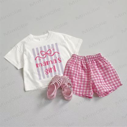 MAMA'S GIRL Baby T-Stück und Plaid Shorts 2-teiliges Set - Weiß & Rosa - 3-5J - image 1