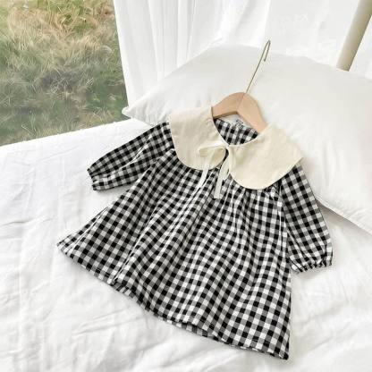 Kleid für Kleinkind /Baby Mädchen mit Gingham und Peter-Pan-Kragen - Schwarz - 5-6.5T - image 4