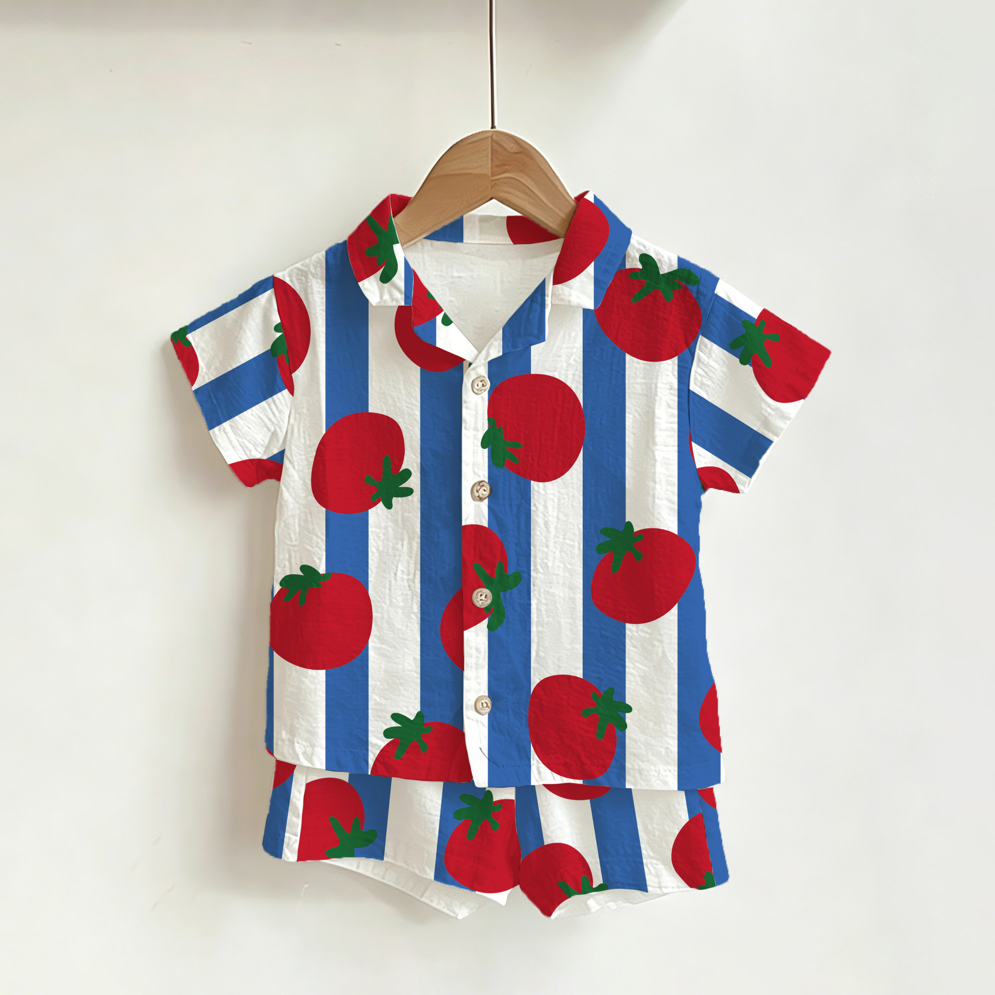 2-teiliges Set für Baby und Kleinkind : Weiß Streifen Shirt und Shorts in Tomatenrot - Weiß - 3-5J - image 1